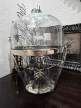 Halloween Metal Skeleton Glass Cloche Dome Pedestal Cake Appetizer Servi... - $89.99