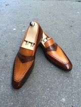 New Handmade Men&#39;s Genuine Leather Shoes,Tan Brown Color Loafer Slips on Formal  - £115.13 GBP