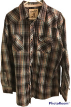 Coastal Long Sleeve Black Snap Shirt Size XL Men&#39;s Plaid Brown/Blue/Grey - £18.98 GBP