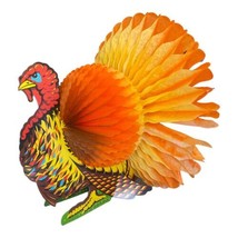 Vintage 1969 Beistle Thanksgiving Turkey Madras Art Tissue Honeybomb Centerpiece - £9.59 GBP