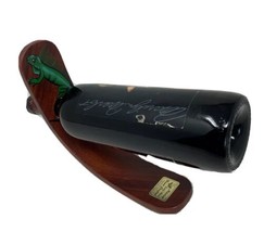 Balancing Wine Bottle Holder Exotic Wood Hand Crafted Painted Iguana Mexico - $18.99