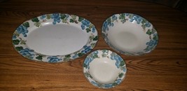 3 Pc Lot Vintage Metlox Poppytrail Sculptured Grape 14&quot; Platter, 9&quot; Serving Bowl - £14.00 GBP