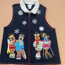 Ugly Christmas Zip-Up Sweater Vest White Stag Womens XL Holiday Reindeer... - $18.81