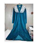 Gilligan &amp; O&#39;Malley Vintage Robe 80&#39;s Velour Lace Trim Button Green Size... - $32.95