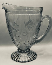 Indiana Glass Jeanette Iris &amp; Herringbone Footed Pitcher 8-1/2” Clear w embossed - £21.23 GBP