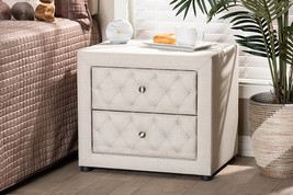 Finch Light Beige Fabric Upholstered 2-Drawer Wood Nightstand - $3,566.49 MXN