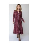 Natural Life Sz XL Burgundy Floral Maxi Shirt Dress Long Sleeve Button Down - $1,397.76 MXN