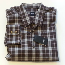 Hugo Boss Men Shirt Lucas Size XL (18-36) Plaid Brown Black Pattern  Regular Fit - £60.93 GBP
