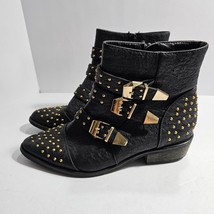 Shoe Republic LA Womens Ankle Boots Size 7.5  Black Ostrich Gold Studded... - £15.26 GBP