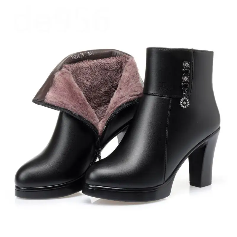 Women&#39;s Boots  Warm    Shoes Ladies High Heel Side Zipper Female Leather Ankle B - £223.68 GBP