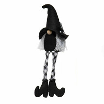 Witch Gnome F2181 Lace Pearl Hat White Hair Checkered Legs Boots 14&quot; L Black - £19.61 GBP