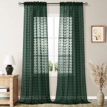 Dark Green Sheer Curtains 90 Inches Long 2 Panels Set for Bedroom Living Room Bo - £37.70 GBP