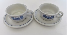 Pfaltzgraff Pottery Blue Yorktowne Flat Cups and Saucers Castle Mark Qty of Two - £11.81 GBP
