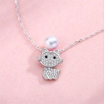 New Temperament Full Of Crystal Cute Cat 925 Sterling Silver Jewelry Sweet Anima - £9.88 GBP