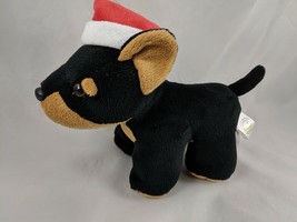 Animal Adventure Black Brown Dog Plush 6 Inch Santa Hat 2014 Stuffed Animal toy - $8.95