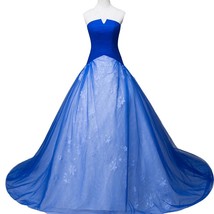 Kivary White and Royal Blue Gothic Bridal Wedding Dresses Floral Lace Inside Plu - $188.09