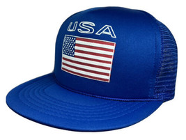 Vintage USA Hat Cap Snap Back Blue Mesh Trucker US Flag America Patrioti... - £15.48 GBP