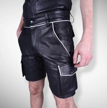 Men&#39;s Black Leather Shorts Handmade Soft Sheepskin Cargo Stylish Shorts ... - £77.71 GBP+