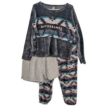 Justice Pajama Set 3-Piece 14/16 Plus Size Fleece Faux Sherpa Gray Aztec Pattern - £10.02 GBP