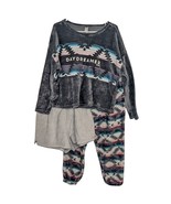 Justice Pajama Set 3-Piece 14/16 Plus Size Fleece Faux Sherpa Gray Aztec... - £9.85 GBP