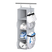 Short Hanging Shoe Organizer For Closet Storage With Mesh Side Pockets Holds 8 P - £22.13 GBP
