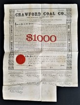 1869 antique CRAWFORD COAL Co $1,000 BOND #99 hiram barney trustee pennsylvania - £54.56 GBP