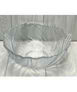 Vintage Blenko Handmade XL Clear Punch Centerpiece Bowl Textured Leaf - £52.76 GBP