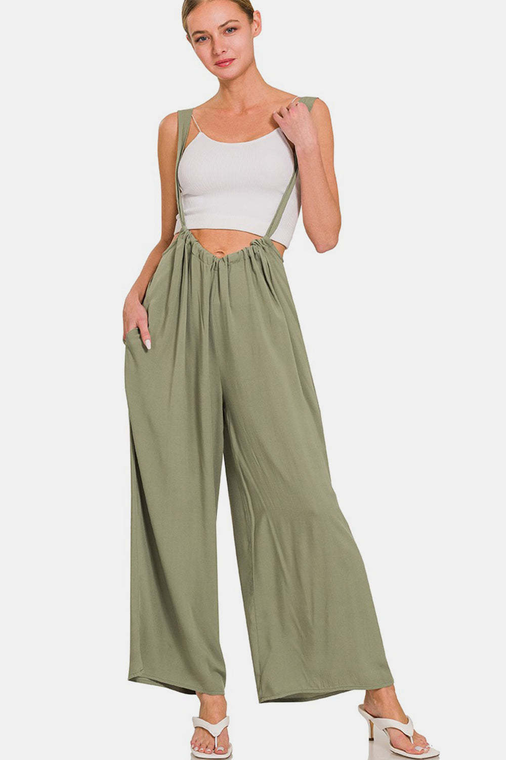 Zenana Pocketed Wide Strap Wide Leg Overalls - $26.89
