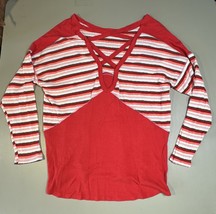 Hummingbird  Top Women’s L Red With Multicolor Stripes - $11.88