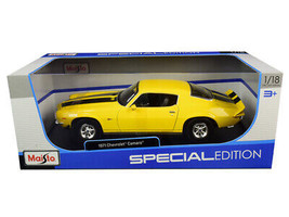 1971 Chevrolet Camaro Yellow w Black Stripes 1/18 Diecast Car Maisto - £46.59 GBP