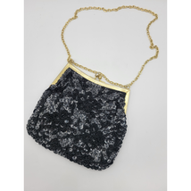 Vintage Black Sequin and Beaded Evening Handbag Chain Strap Handle - £12.69 GBP