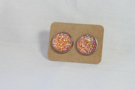 Faux Druzy Stud Earrings 12mm (New) Sparkling Purple &amp; Gold - £4.50 GBP