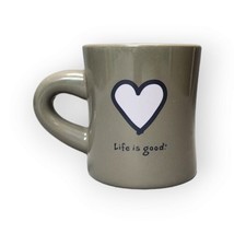 Life Is Good Gray with Pink Heart Coffee Mug Tea Cup 10 oz Heavy Diner Style Mug - £11.84 GBP