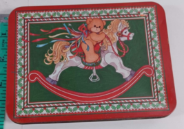Vintage Rocking Horse Colorful tin Snuff Box cards small thin - $9.90