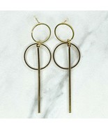 Gold Tone Double Hoop Bar Post Earrings Pair - £5.45 GBP