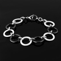 Fashion Black White Cross Ceramic Charm Bracelet For Women Stainless Steel Hollo - £16.25 GBP