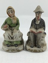 Small Vintage Figure Set - Elderly Couple Reading Sitting - Pair #9 . 3.75&quot; Tall - £3.13 GBP