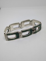 Vintage Sterling Silver 925 Mexico Crushed Green Stone Bracelet 7&quot; - £62.94 GBP