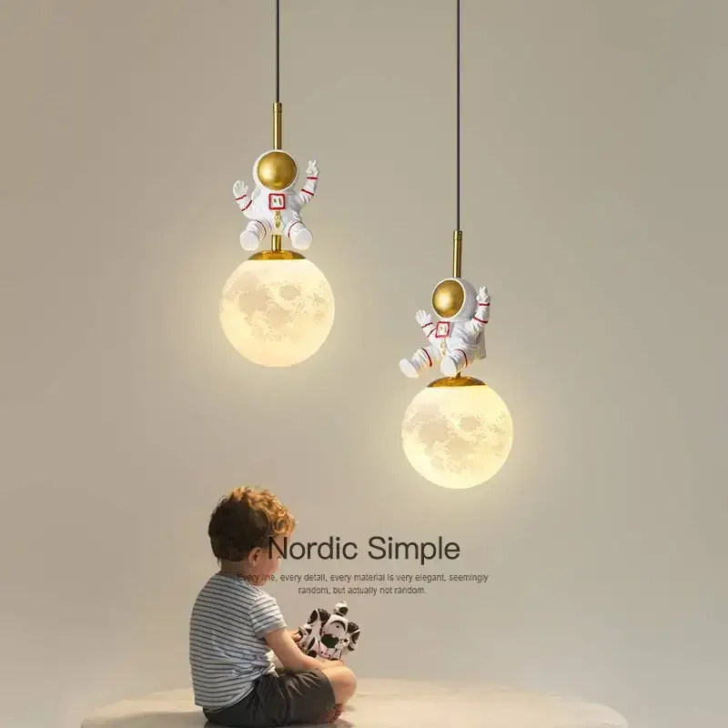 Modern LED Bedside Pendant Lamp Astronaut Chandelier for Child&#39;s Room Be... - $51.07+