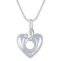 14K White Gold Plated Mother &amp; Child Heart Pendant Chain Gift For Her - £47.14 GBP