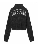 Victoria&#39;s Secret PINK Varsity Quarter Snap Pullover Crop Top Marled Dar... - £19.54 GBP