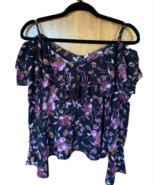 BP Womens Floral Long Sleeve Top Blouse Black Pink Off the Shoulder XS - $9.99