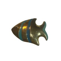 Douglas PAQUETTE Gold Tone Blue Aqua Enamel Figural Fish Buckle - £21.76 GBP