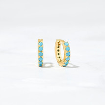 Turquoise Huggie Earrings, Turquoise Stone Hoop Earrings, Gold Hoop Earrings - £39.98 GBP