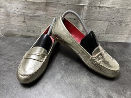 Avon Cushion Walk Loafers Women 9M Shoes Gold Leather Slip On Comfort Flats - $19.62