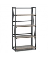 4-Tier Folding Bookshelf No-Assembly Industrial Bookcase Display Shelves - £119.44 GBP