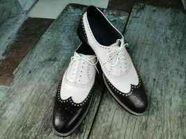 New Men&#39;s Handmade Shoes Spectator White &amp; Black Leather Wingtip Brogue Lace Up - £104.49 GBP