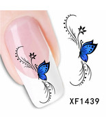 Nail Art Water Transfer Sticker Decal Stickers Pretty Flowers Blue Black XF1439 - $3.39