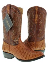 Mens Cognac Brown Genuine Crocodile Flank Leather Cowboy Boots Round Toe - £180.57 GBP
