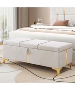 Elegant Beige Upholstered Storage Ottoman Bench Metal Legs - $4,163.92 MXN
